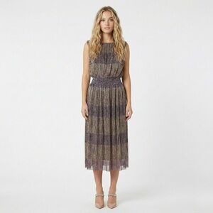 Danny & Nicole Metallic Midi Dress M/L Gold Bronze Shimmer Knit Cocktail Party